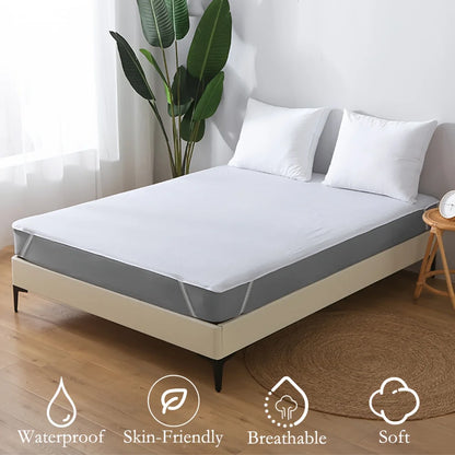 Waterproof Terry Cloth Mattress Protector - Soft Breathable Knitted Fitted Bed Cover Skin-Friendly Design
