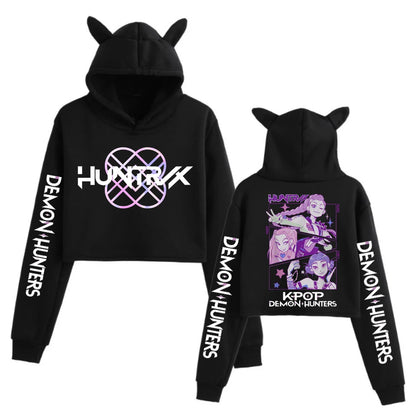 Kpop Demon Hunters Cat Ears Crop Top Sweatshirt – Long Sleeve Girls Fashion Hoodie