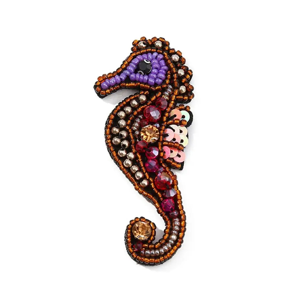 3D Marine Animal Patches - Handmade Beaded Seahorse Starfish Crab DIY Sewing Accessories for Clothing Decor