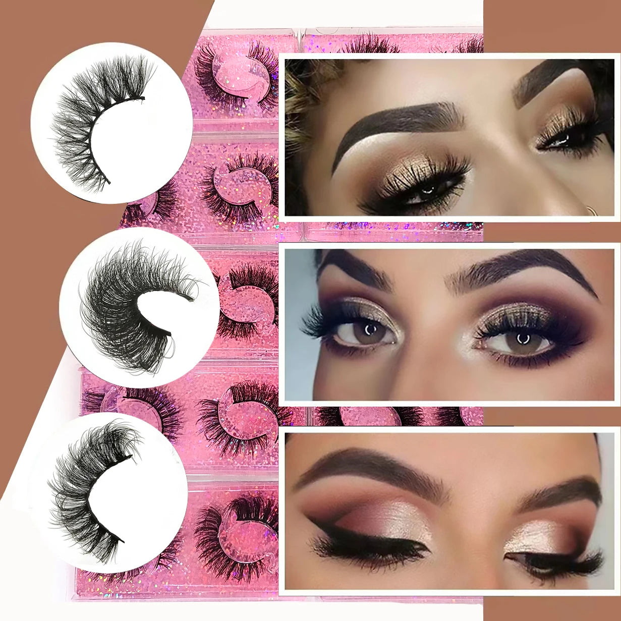 3D Faux Mink Eyelashes – Fluffy Soft Wispy Dramatic False Lashes (2 Pairs per Box, Bulk Pack 5–100 Boxes) Makeup Extension Set