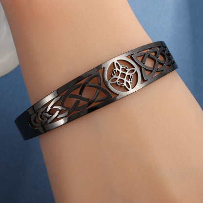 Witch Knot Cuff Bracelet - Stainless Steel Pagan Magic Knot Good Luck Amulet Celtic Knot Jewelry