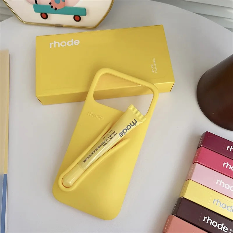 Rhode Lip Gloss iPhone Case - Silicone Protective Cover with Box Design for iPhone 17 Air 16 15 14 13 12 Pro Max Plus