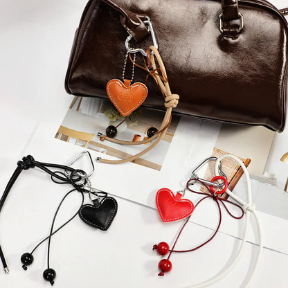 Y2K Leather Rope Keychain with Cherry Bow – Cute 3D Heart Bag Pendant Cartoon Keyring & Anti-Lost Phone Lanyard