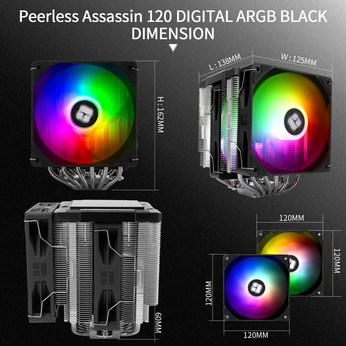 Thermalright Peerless Assassin 120 ARGB CPU Air Cooler – Digital Black Dual Tower High Performance Radiator for Intel LGA1851/1700/1200/115X & AMD AM4/AM5