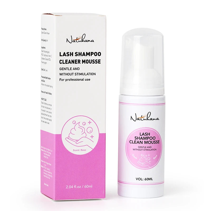 NATUHANA 60ml Gentle Lash Cleansing Mousse - Eyelash Shampoo for Extensions, Grafting, Makeup Removal & Glue Cleanser