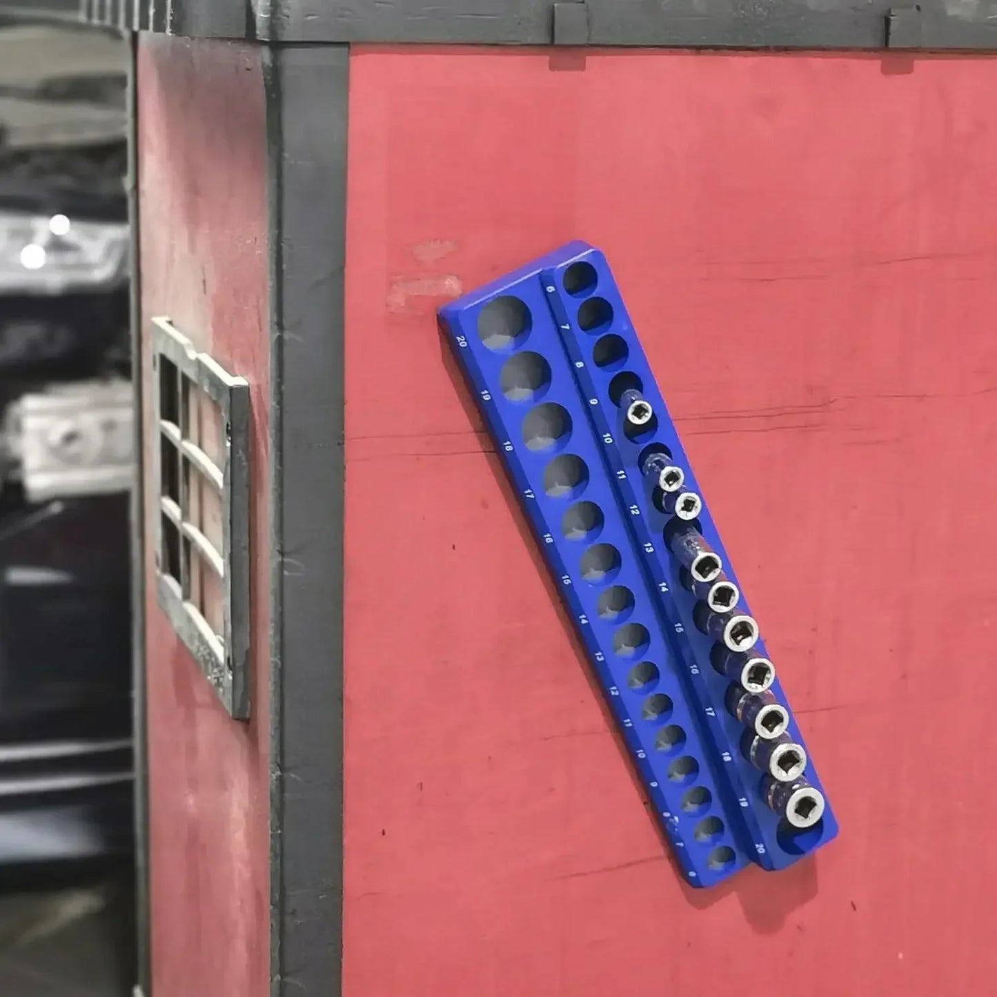 Blue Magnetic Socket Storage Rack - 1/4", 3/8" & 1/2" Drive Metric Tool Organizer Holder