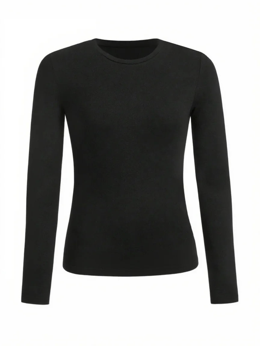 Women's Solid Color Long Sleeve T-Shirt – Round Neck Knitted Polyester Regular Fit Fall Winter Top