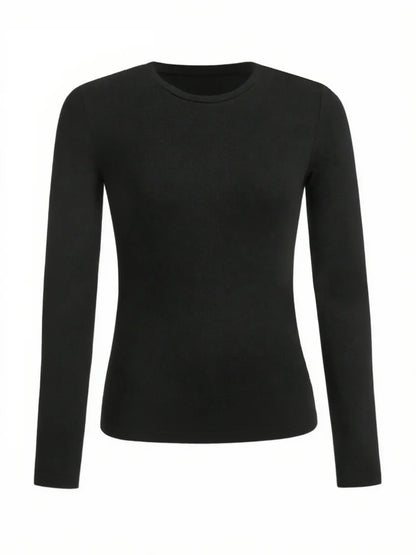 Women's Solid Color Long Sleeve T-Shirt – Round Neck Knitted Polyester Regular Fit Fall Winter Top