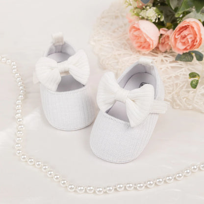 Meckior Baby Girl Shoes — Spring & Autumn Cotton Sole Moccasins with Bow, Anti-Slip First Walkers for Newborns & Toddlers
