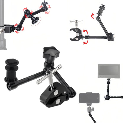 7"/11" Articulating Magic Arm with Super Clamp – DSLR Camera Rig Mount for Monitor, LED Light & Video Accessories