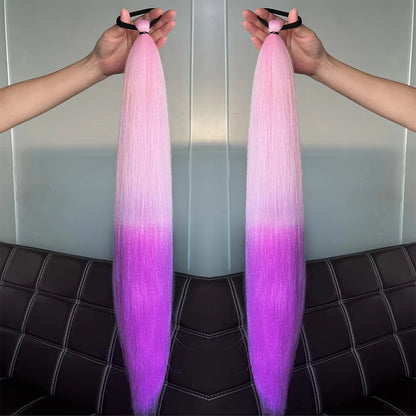 2Pcs Purple Synthetic Ponytail Extensions – Long Straight Hair Accessories with Rubber Bands for Women & Halloween
