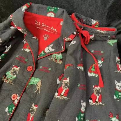 Women's Winter Cartoon Pajama Set - Warm Cotton Wool Sleepwear Long Sleeve Homewear