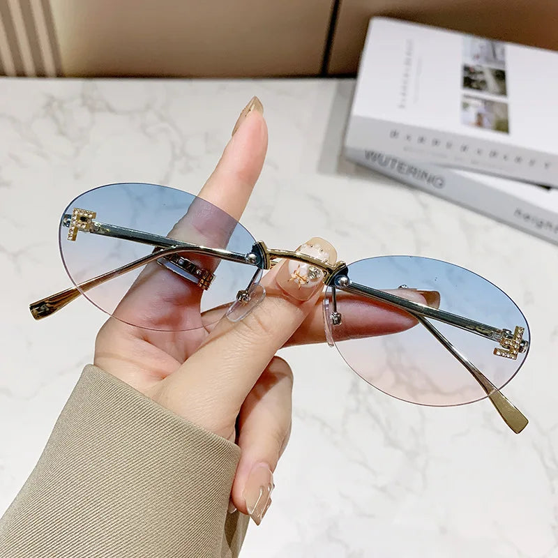 European & American Fashion Frameless Metal Sunglasses – Trendy Luxury UV Protection Eyewear