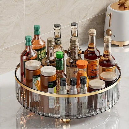 Round Plastic Clear Rotating Container Bins - For Cabinet, Pantry, Kitchen Countertop, and Refrigerator - Grey