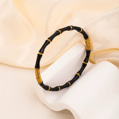 Women’s Fashion 18K Gold Plated Stainless Steel Bamboo Node Oil Drop Bracelet – Non-Fading Electroplated Jewelry Accessory
