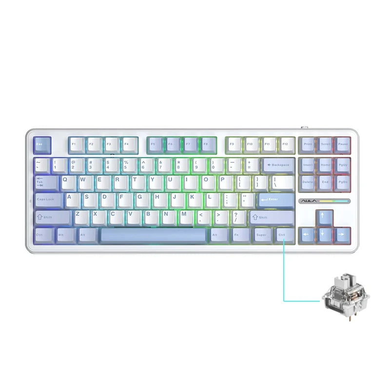 AULA F87 Pro Tri-Mode Mechanical Keyboard – 2.4G/USB/Bluetooth, 87-Key, 5-Layer Silencing, Ideal for Gaming & Typing