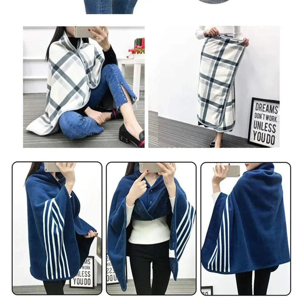 Women’s Double-Layer Tartan Plaid Blanket Scarf – Winter Warm Multifunction Shawl Wrap