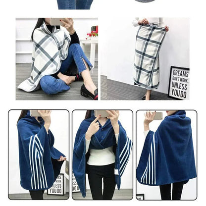 Women’s Double-Layer Tartan Plaid Blanket Scarf – Winter Warm Multifunction Shawl Wrap