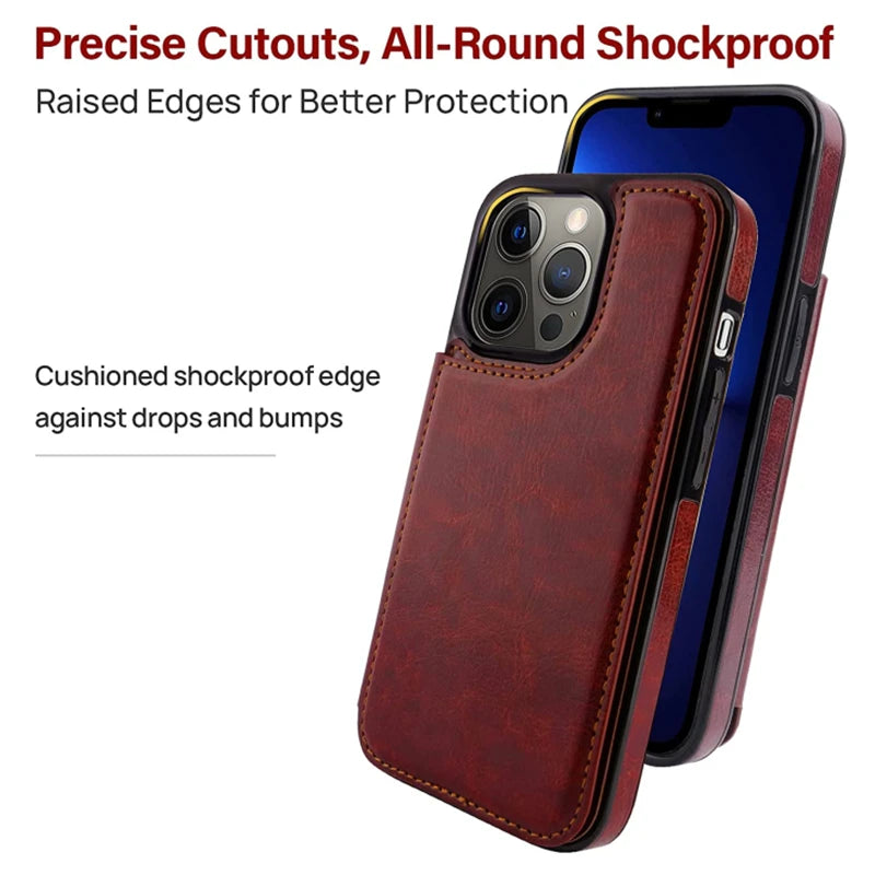 Luxury PU Leather Wallet Case - Kickstand Card Holder Cover with Slots for iPhone 15 14 13 12 11 Pro Max SE X XR XS Max 8 7 6 Plus