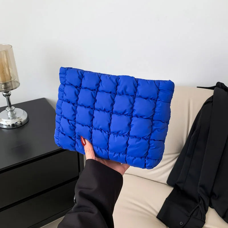 Women’s Quilted Cosmetic Bag — Portable Square Makeup Clutch & Small Toiletry Organizer Handbag