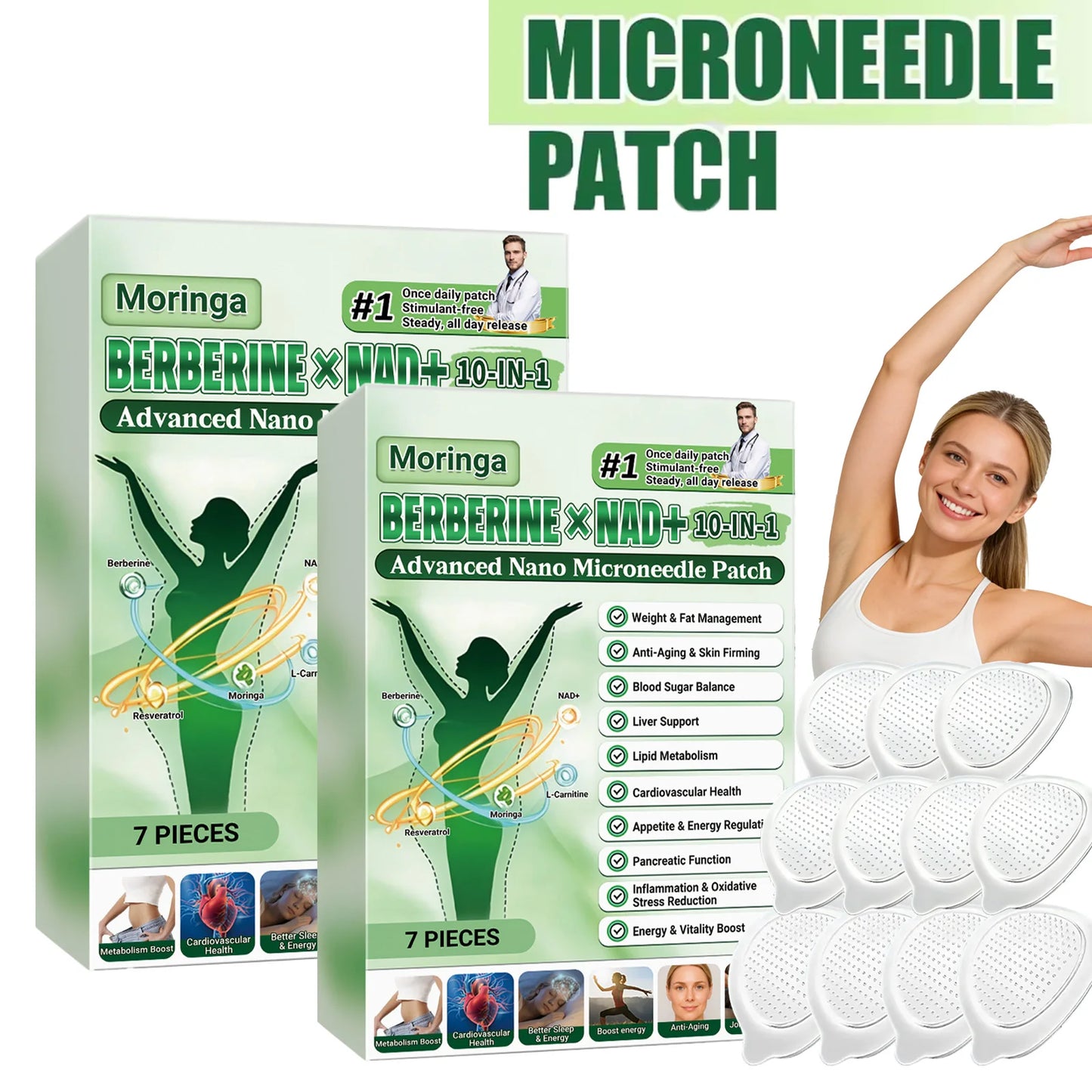 Berberine NAD+ 10-in-1 Microneedle Patch - Advanced Nano Microdart Daily Body Care Patch