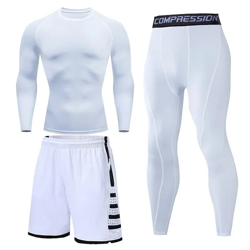 Men's Running Tracksuit Set - Compression Fitness Sportswear With Leggings, Gym Tights & Training Sweatpants