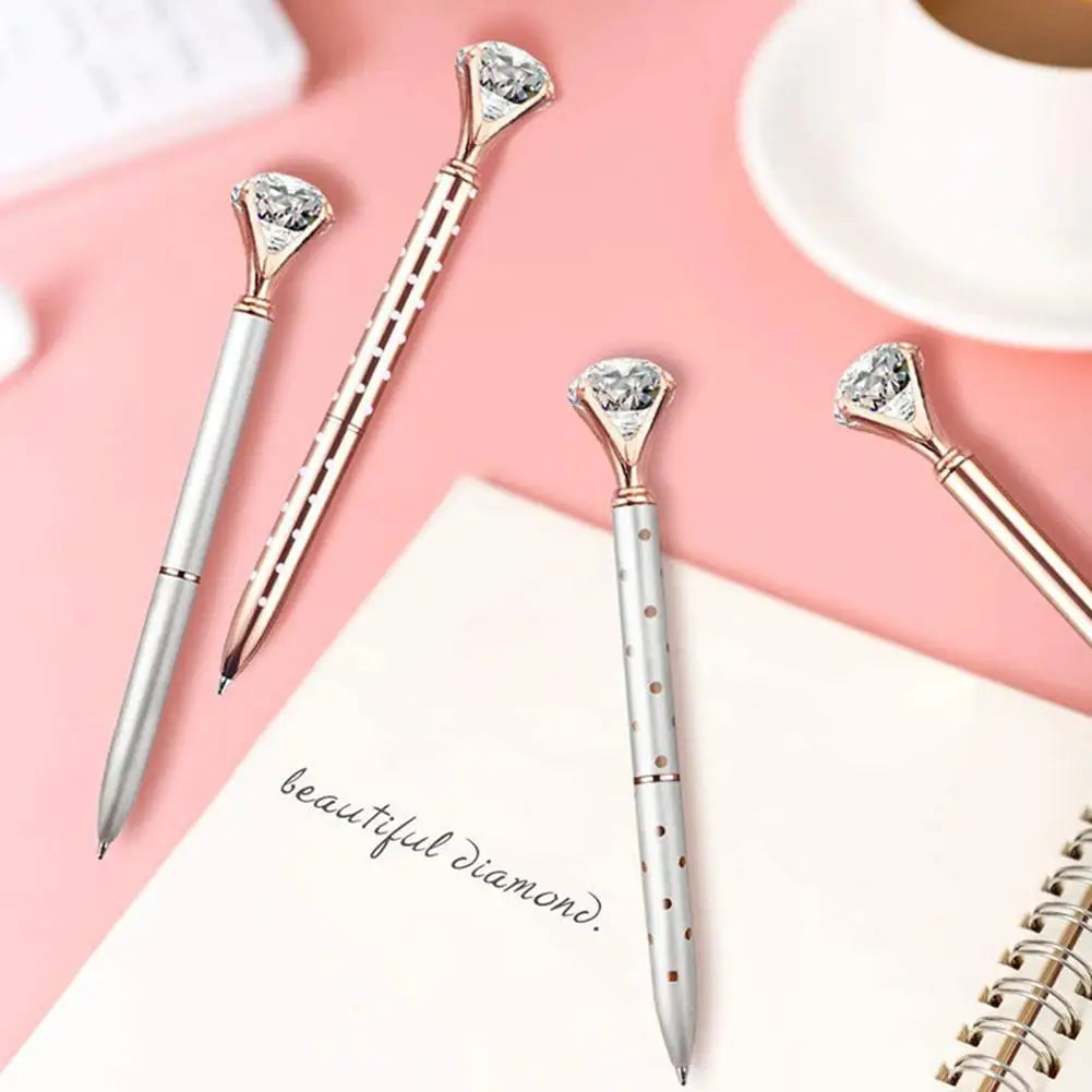 Large Diamond Crystal Ballpoint Pen - 1.0mm Metal Nib Rhinestone Pen for Student Stationery, Office, Business Gifts