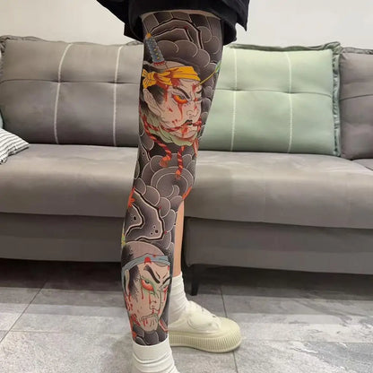 Full Leg Tattoo Socks - Sun-Proof Stretch Cycling & Fishing Stockings for Men and Women