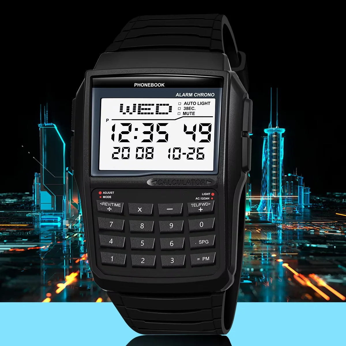 Men’s Calculator Watch - Multifunctional LED Digital Sports Watch with Computer-Style Design