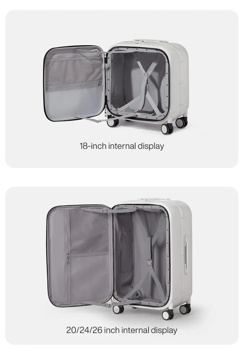 Mixi PC Aluminum Frame Suitcase — Front-Opening Rolling Travel Luggage, 20", 24" & 26" Carry-On M9291