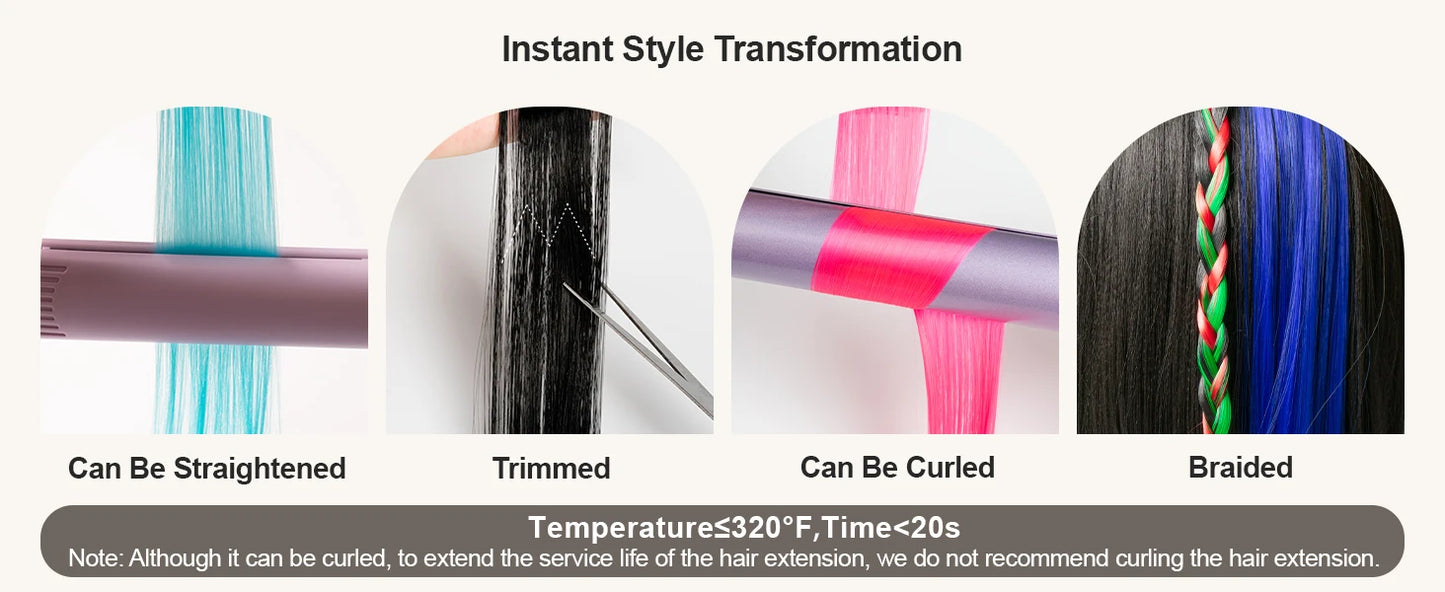 1/5/11 Pack 22" Clip-In Multi-Color Rainbow Hair Extensions – Synthetic Highlights for Girls, Women & Kids