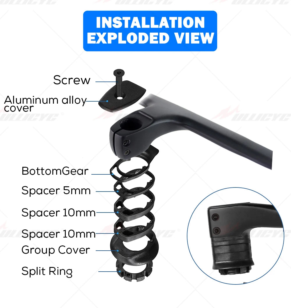 ULLICYC T1 Carbon Fiber Road Bike Handlebar - Integrated Internal Cable Routing Cockpit with Mount Spacers 360–380mm