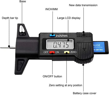 Digital Tire Tread Depth Gauge Caliper - LCD Display, 0-25mm Measurement Tool for Car Tire Maintenance