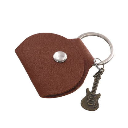 G92F Guitar Plectrum Holder — Leather Pick Case with Keychain & Small Pendant for Guitar Players