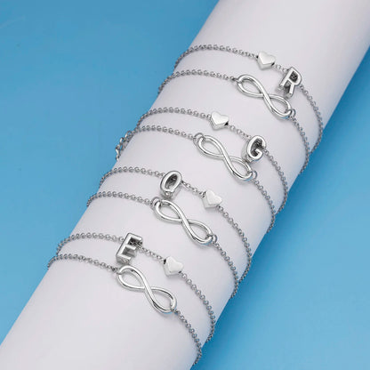 Bohemia A-Z Letter Initial Anklet for Women - Silver Heart Initial Anklet Bracelet, Beach Party & Travel Foot Jewelry
