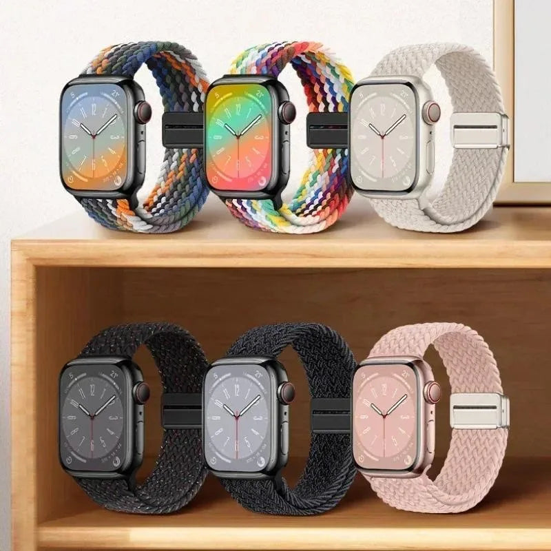 Nylon Braided Watch Band for Apple Watch – Compatible with Series SE, 3–10 & Ultra (38–49mm Adjustable Sport Strap)