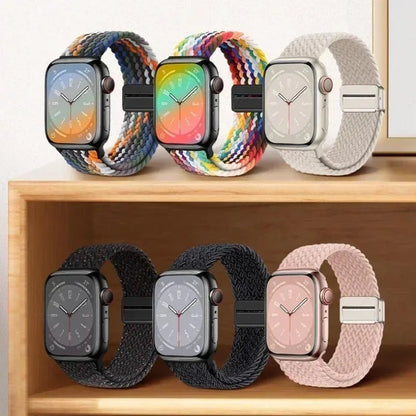 Nylon Braided Watch Band for Apple Watch – Compatible with Series SE, 3–10 & Ultra (38–49mm Adjustable Sport Strap)