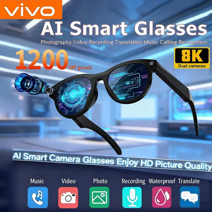 ViVO 8K AI Smart Glasses – HD Color-Changing, 1200MP Camera, ChatGPT, Translate, Bluetooth Calls, Voice Assistant & Music Control 2026