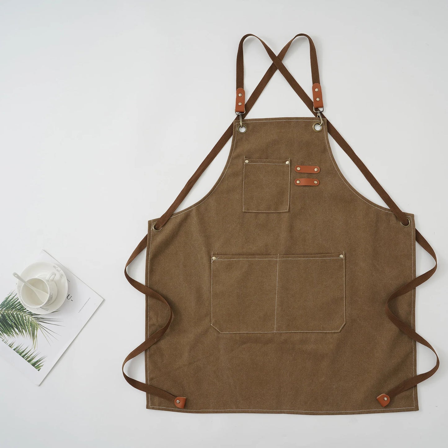 Thick Canvas Apron – Durable Cotton Apron for Kitchen, Coffee Shop, Hair Salon, Carpenter, and Horticultural Work with Denim Strap