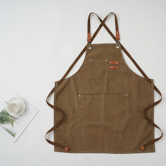 Thick Canvas Apron – Durable Cotton Apron for Kitchen, Coffee Shop, Hair Salon, Carpenter, and Horticultural Work with Denim Strap