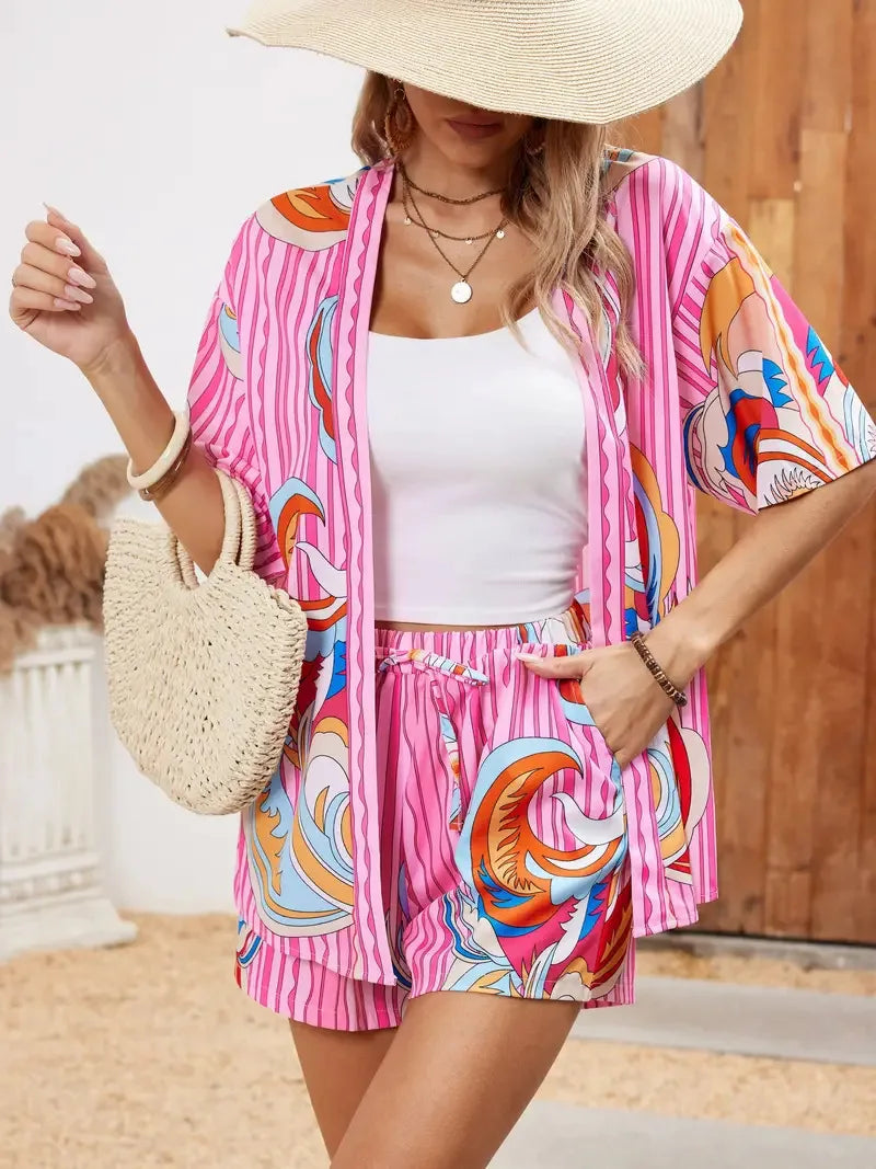 2025 Women’s Casual Printed Short Pants Set – Loose Summer Two-Piece Outfit for Women