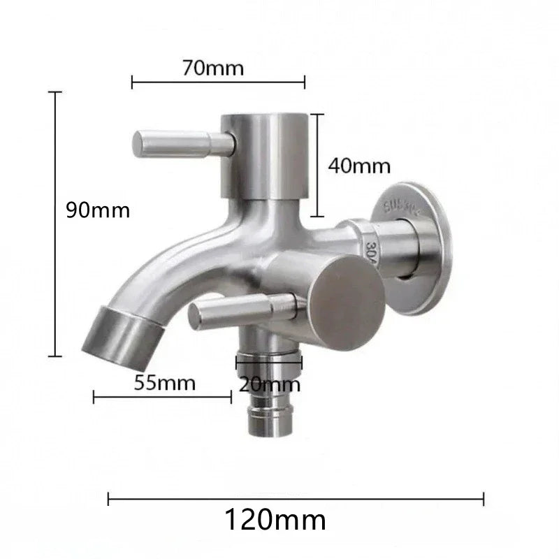 1/2" Dual Outlet Faucet Adapter – Double Control Water Tap, One-In-Two-Out Washing Machine & Bidet Bathroom Sink Connector Valve