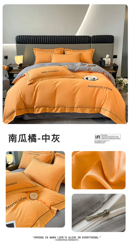 Pure Cotton Long Staple Bedding Set - 4PCS, Matte Bed Sheet & Duvet Cover, All Cotton
