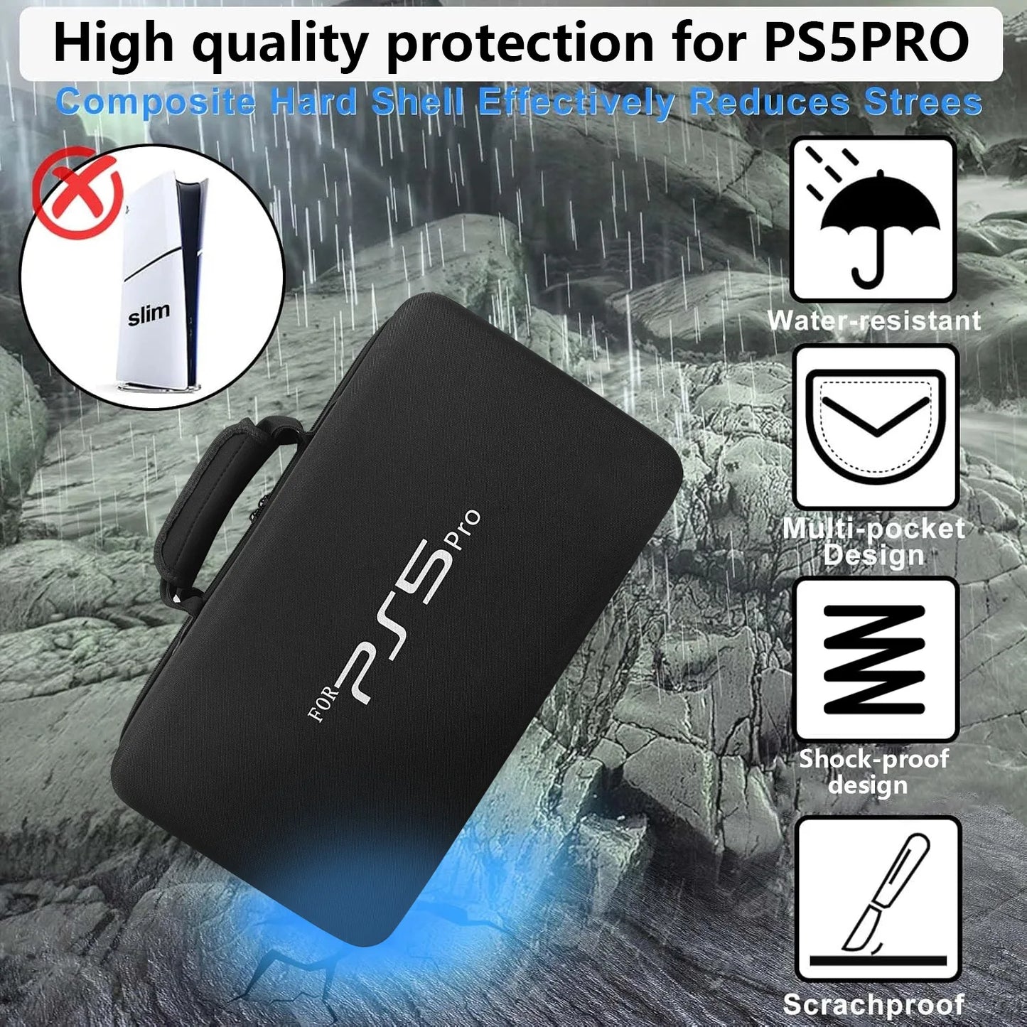 PS5 Pro Storage Bag – Portable EVA Shockproof Shoulder Bag, Anti-Drop Storage Box for Console & Accessories