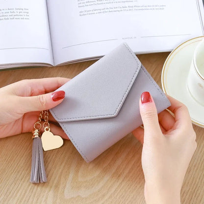 Fashion Short Women’s PU Leather Wallet – Luxury Tassel Hasp Small Coin Purse & Card Holder Pouch