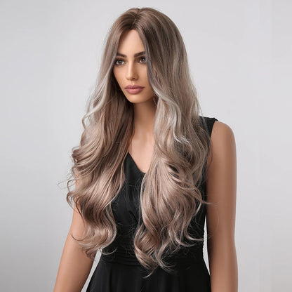 ALAN EATON Black Long Wavy Synthetic Wig – Natural Afro Hair, Middle Part, Heat-Resistant Fiber for Daily Use