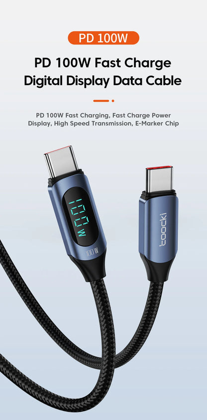 Toocki Type-C to Type-C Cable – 100W PD Fast Charging & Display Cable for Xiaomi POCO F3, Realme, MacBook, iPad