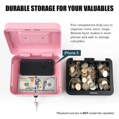 Security Cash & Key Safe Box — Steel Lockable Money, Coin, and Jewelry Storage for Home and Shop