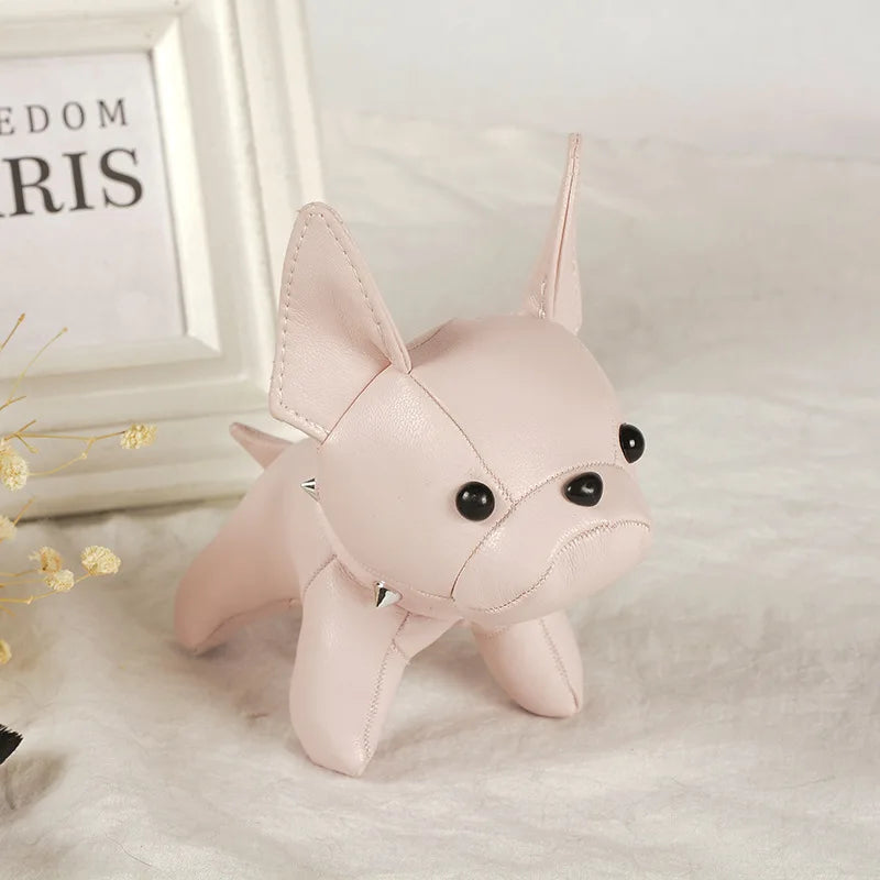 Punk French Bulldog PU Leather Dog Keychain — Fashion Bag Charm for Women Car Key Ring