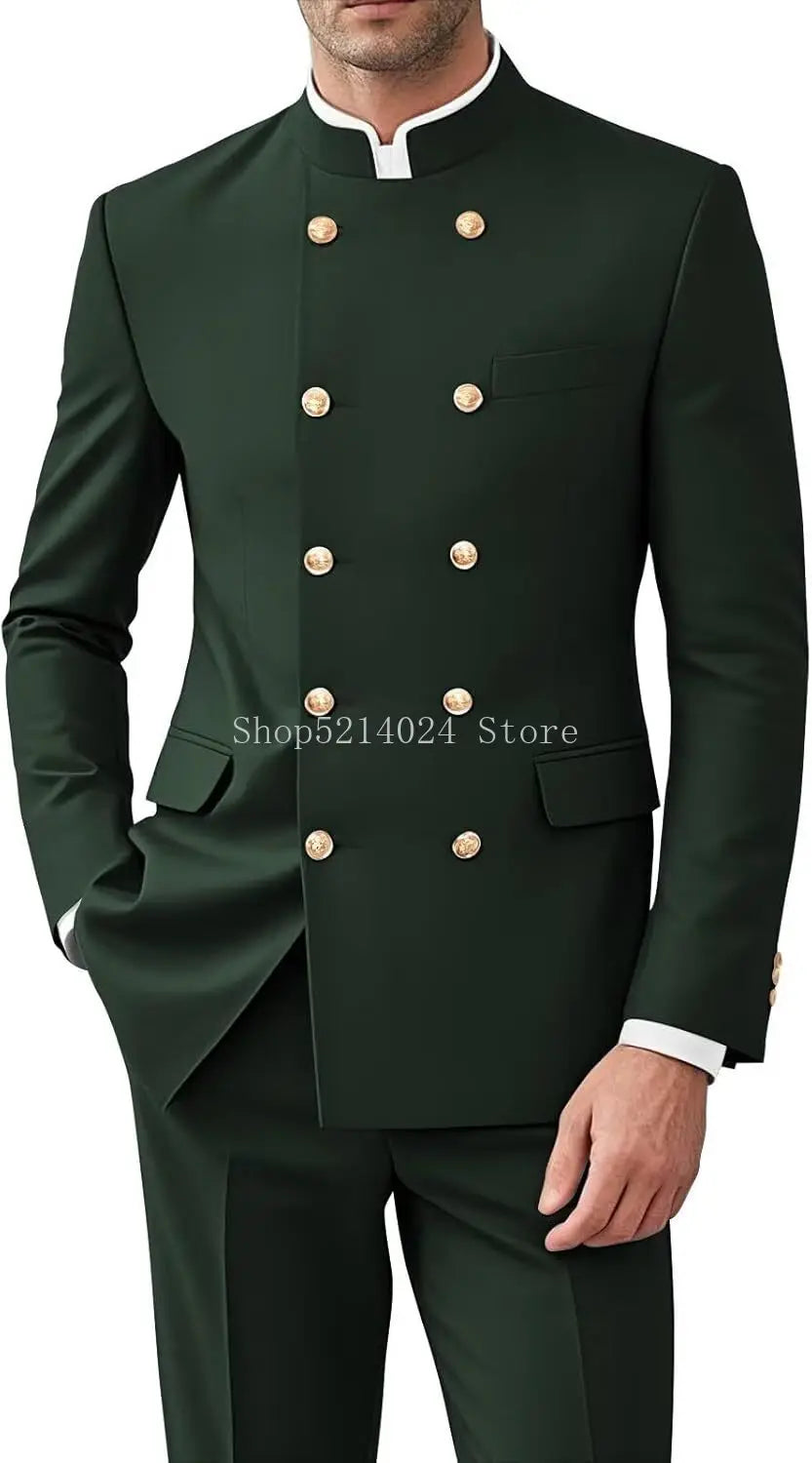 Men’s 2-Piece Suit Set - Gold Button Jacket & Pants Formal Wedding Style Outfit